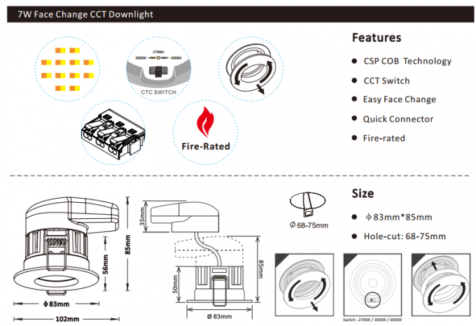 7W led downlight